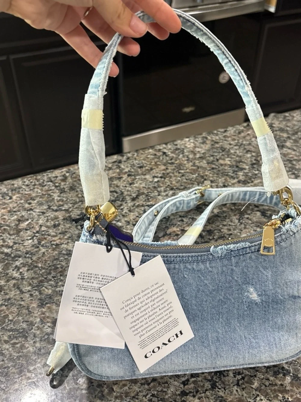 Coach Light Blue Denim Mini Shoulder Bag with Purple Tag